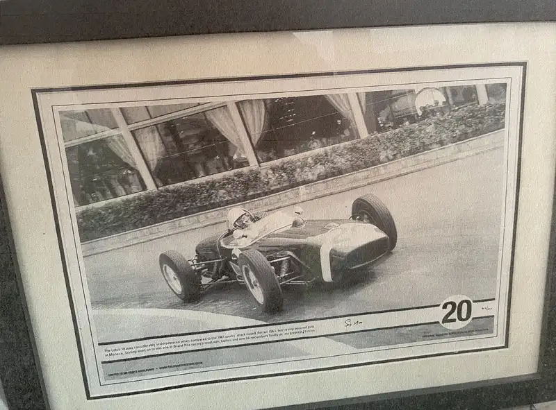 Stiling Moss and the Lotus 18 alongside the Cafe de Paris in-For Sale