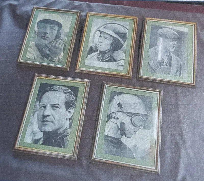Five 1950s and 1960s Motor Racing Greats, Mounted, Framed an-Sold