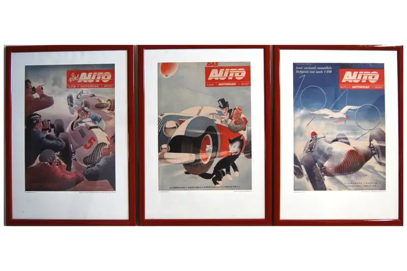 Three Framed 1949/50 Das Auto Magazine Cover Prints*-For Sale