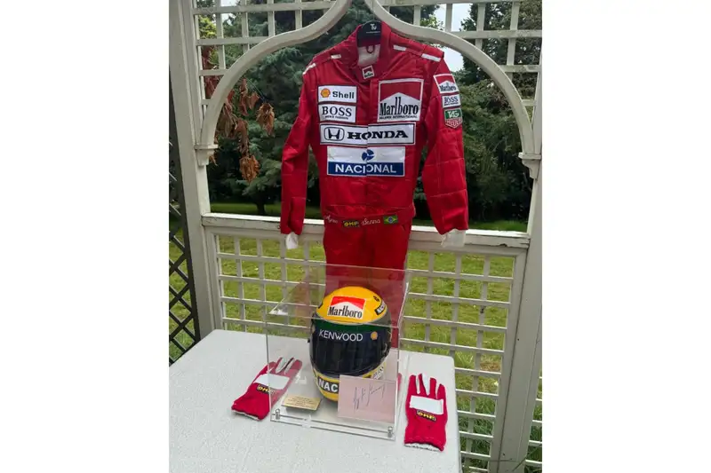 Ayrton Senna Replica Helmet, Gloves, Race Suit and His Signa-Sold