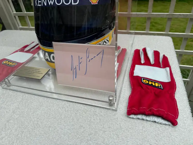 Ayrton Senna Replica Helmet, Gloves, Race Suit and His Signa-Sold