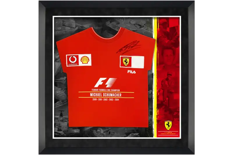 A Large Michael Schumacher-Signed and Framed Shirt Display -For Sale