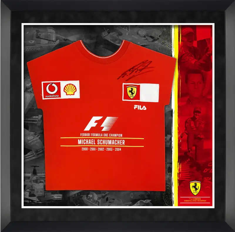 A Large Michael Schumacher-Signed and Framed Shirt Display -For Sale