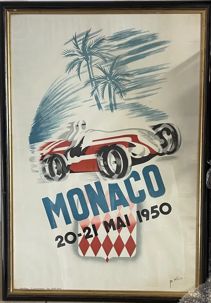 Six Substantial Monaco Grand Prix Framed and Glazed Reproduc-For Sale