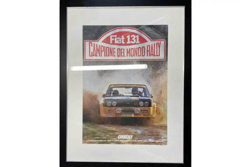 Large Framed and Glazed Fiat 131 Abarth Rally Car Poster-For Sale