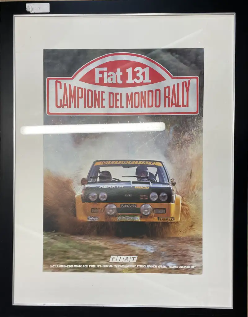 Large Framed and Glazed Fiat 131 Abarth Rally Car Poster-For Sale