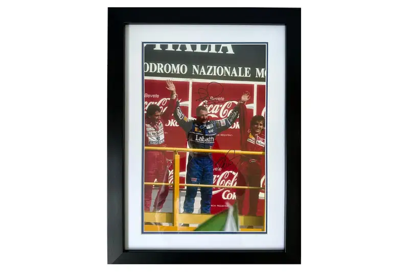 Nigel Mansell CBA and Alain Prost-Signed Winners Podium Phot-For Sale