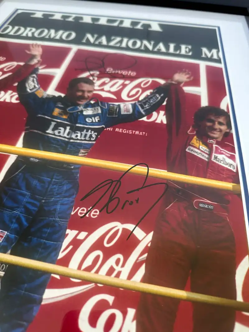 Nigel Mansell CBA and Alain Prost-Signed Winners Podium Phot-For Sale