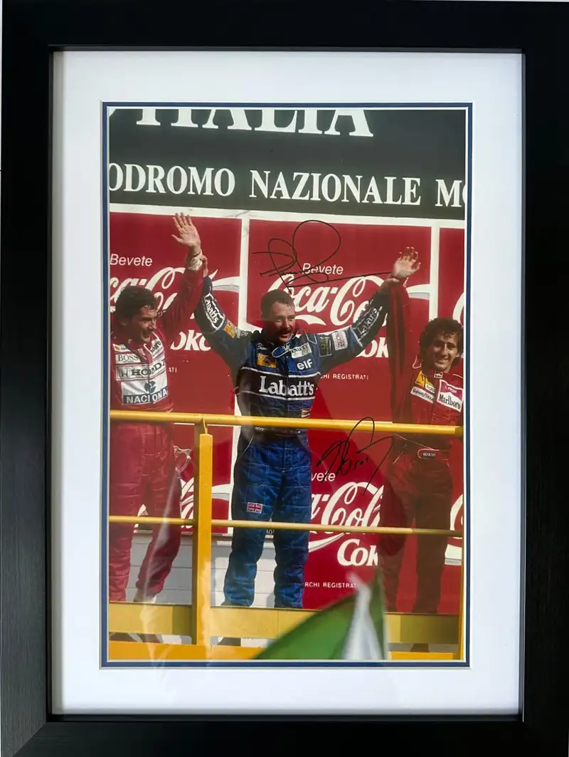 Nigel Mansell CBA and Alain Prost-Signed Winners Podium Phot-For Sale