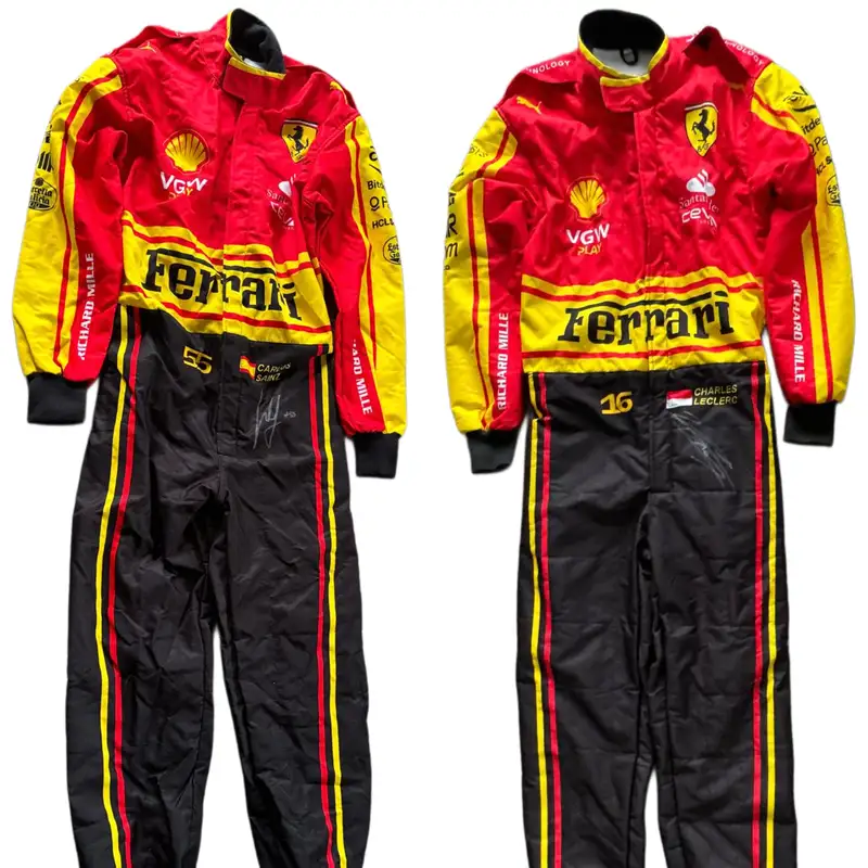 A Pair of Replica Ferrari Race Suits, Individually Signed by-Sold