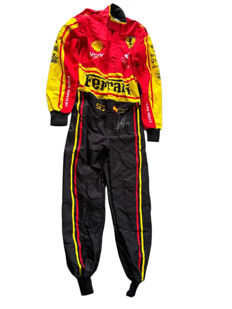 A Pair of Replica Ferrari Race Suits, Individually Signed by-Sold