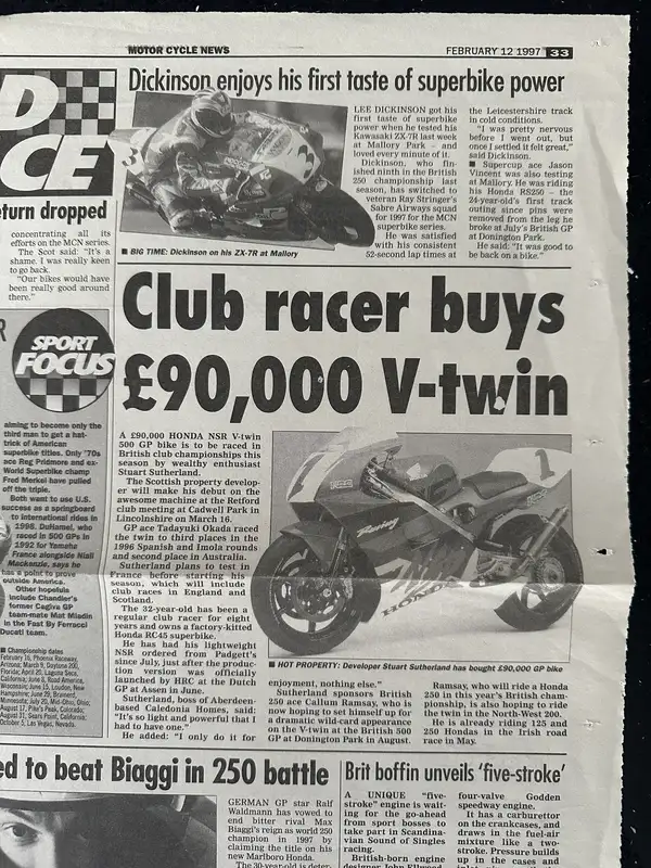 1997 Honda NSR500VF 499cc-Sold