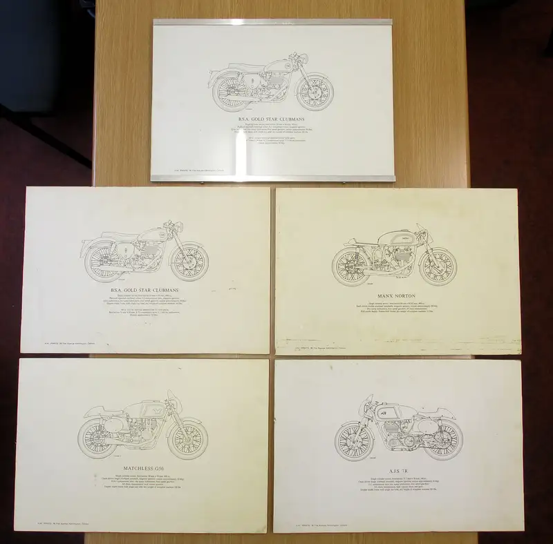 Collection of 5 British Motorcycle Specs Prints-Sold