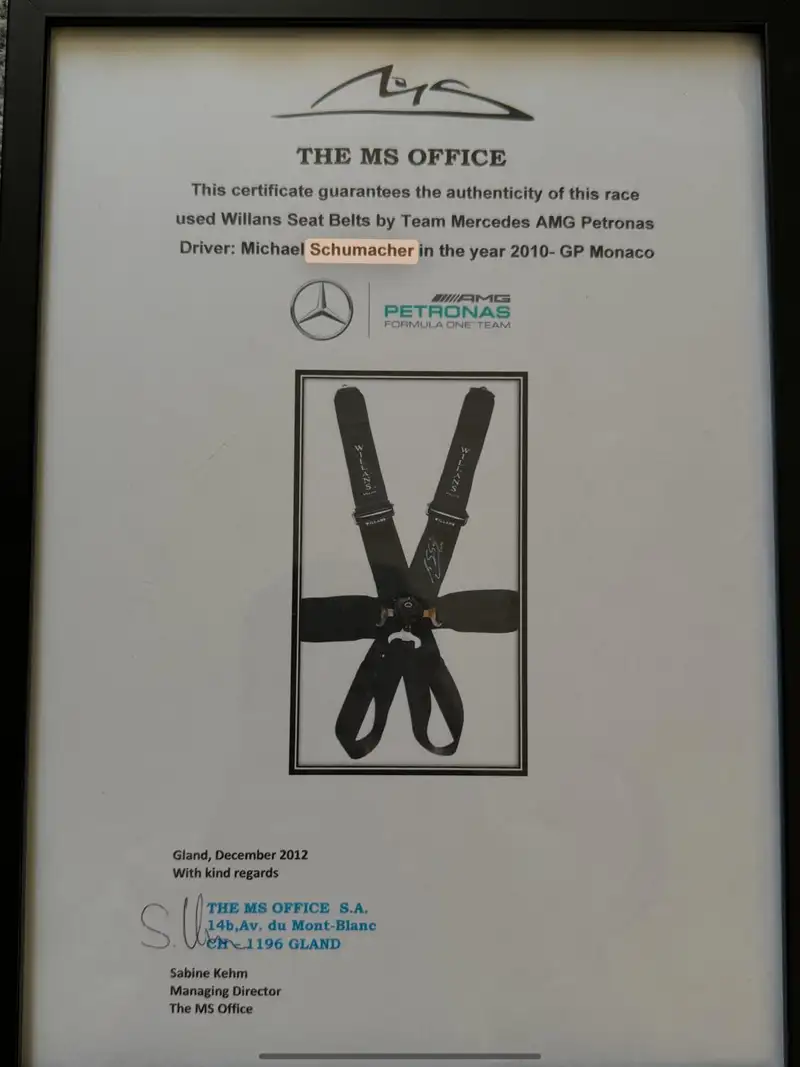 Michael Schumacher Race-Used and Signed Seat Belts-For Sale