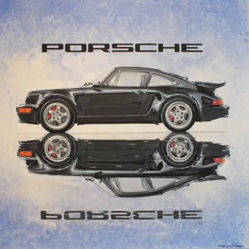 'Porsche Reflection' Original Acrylic Framed Canvas by Tony -Sold