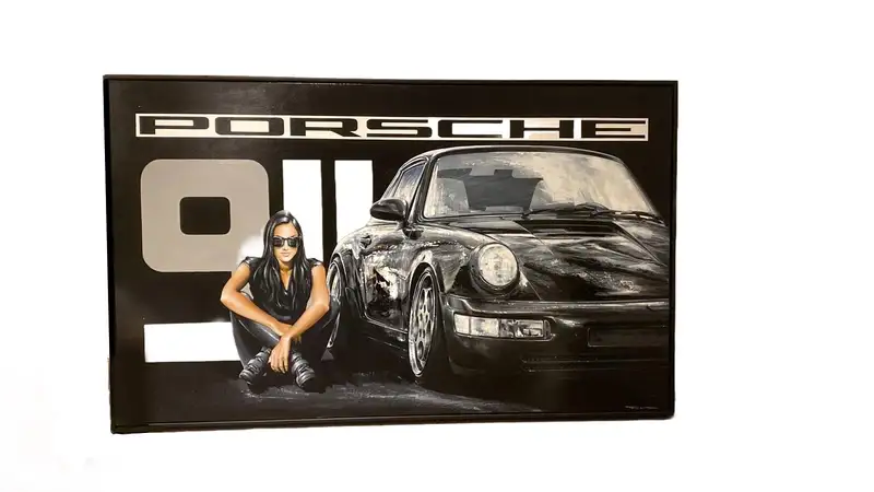 Porsche 911 and Girl in Black Tony Upson Acrylic Original Pa-Sold