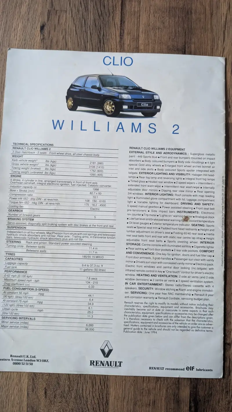 1994 Renault Clio Williams 2 -Sold