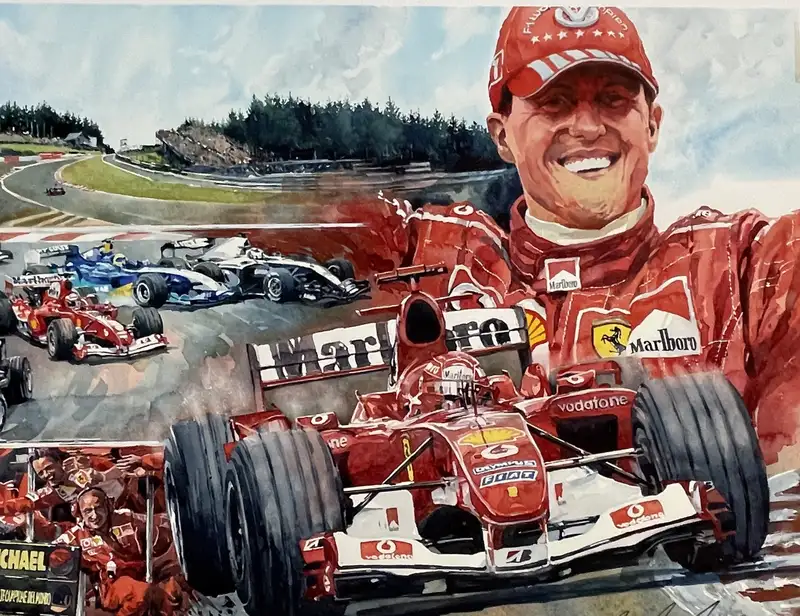 Tableau Toile Ferrari F1 Michael Schumacher - Peinture Murale Moderne, Prêt à Accrocher