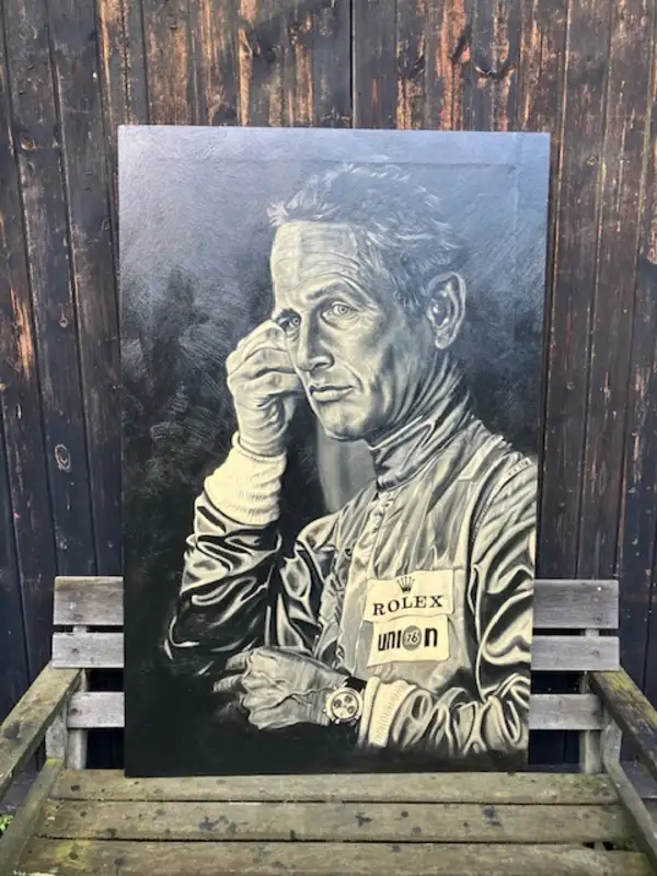 Hand-Painted Portrait of the Forever Cool Paul Newman-For Sale