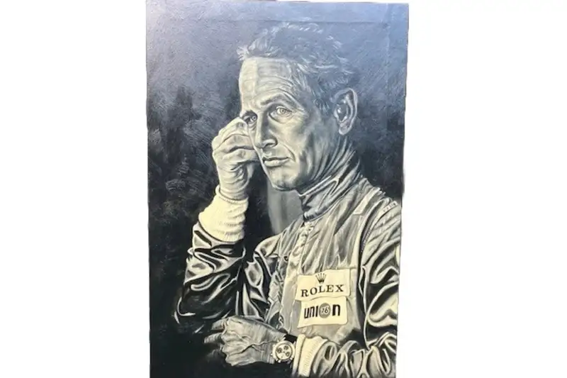 Hand-Painted Portrait of the Forever Cool Paul Newman-For Sale