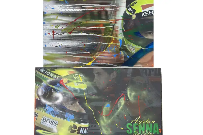 A Pair of Ayrton Senna Original 'Graffiti' Paintings on Canv-For Sale