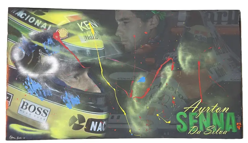 A Pair of Ayrton Senna Original 'Graffiti' Paintings on Canv-For Sale