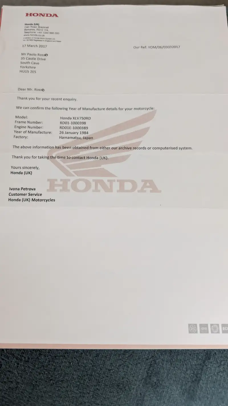 1984 Honda XLV750R Limited Edition-Sold
