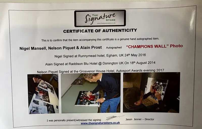 'Wall of Champions' Signed by Alain Prost, Nigel Mansell and-Sold