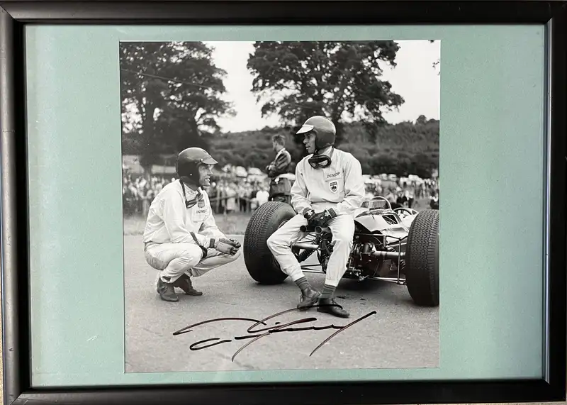 1964 Signed Black and White Photograph of Jim Clarke and Dan-For Sale