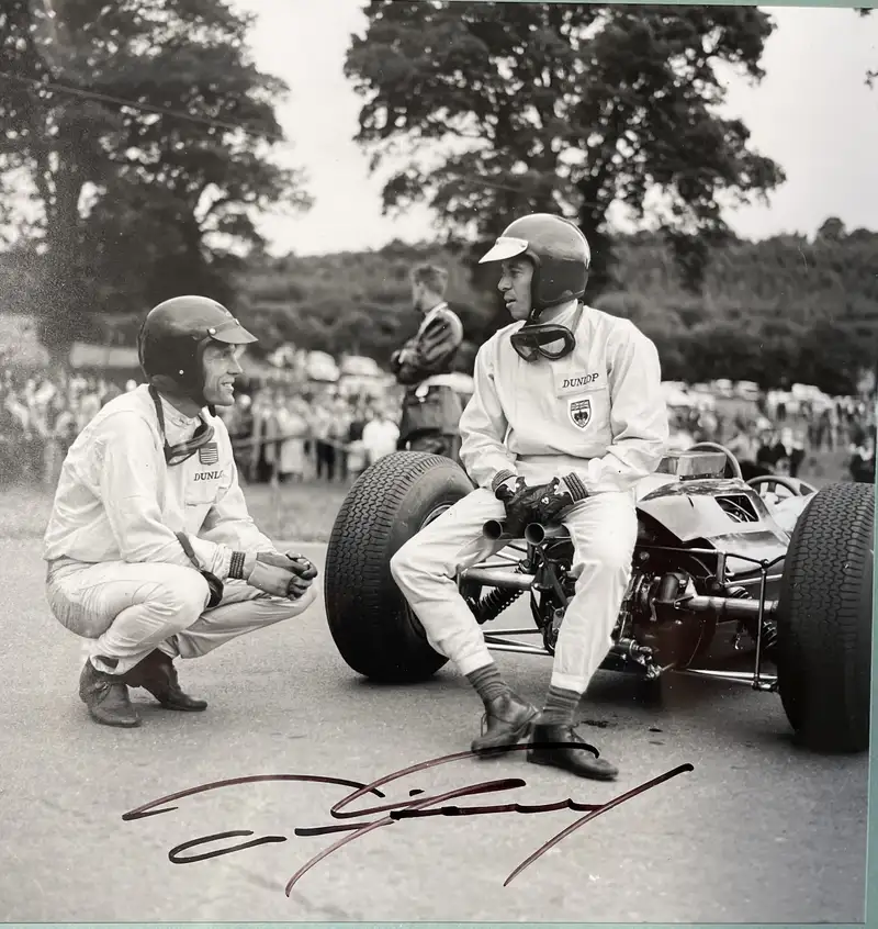 1964 Signed Black and White Photograph of Jim Clarke and Dan-For Sale