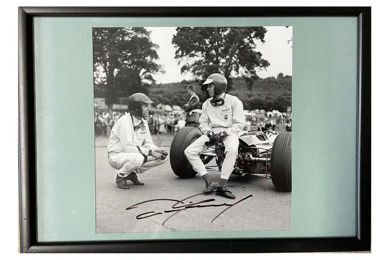 1964 Signed Black and White Photograph of Jim Clarke and Dan-For Sale