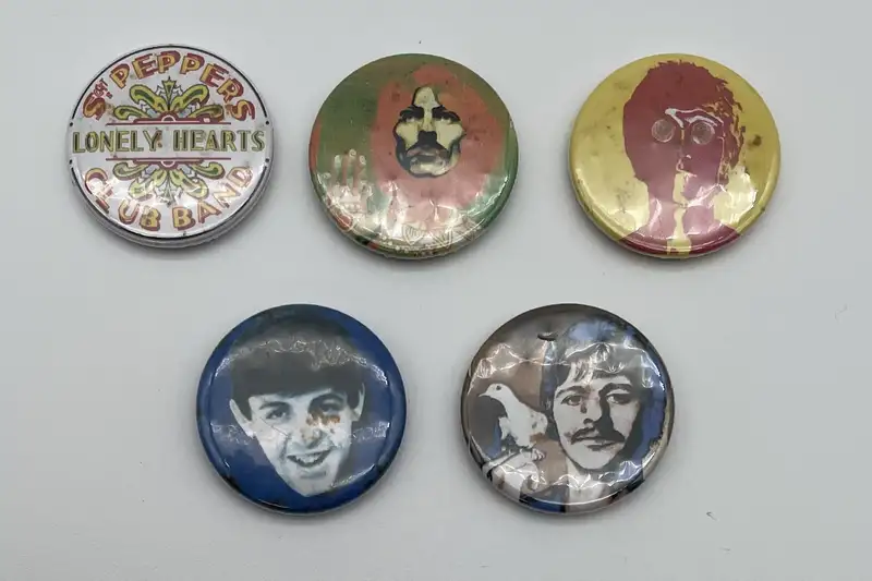 Set of Fine and Original Beatles Lapel Badges-For Sale