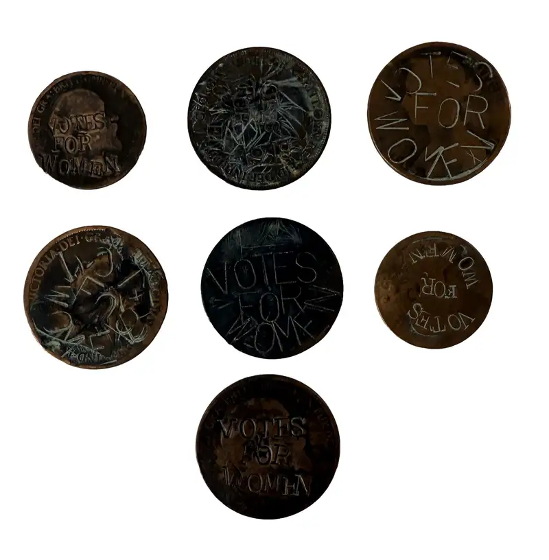 Seven Original Suffragette Defaced English Protest Coins-For Sale