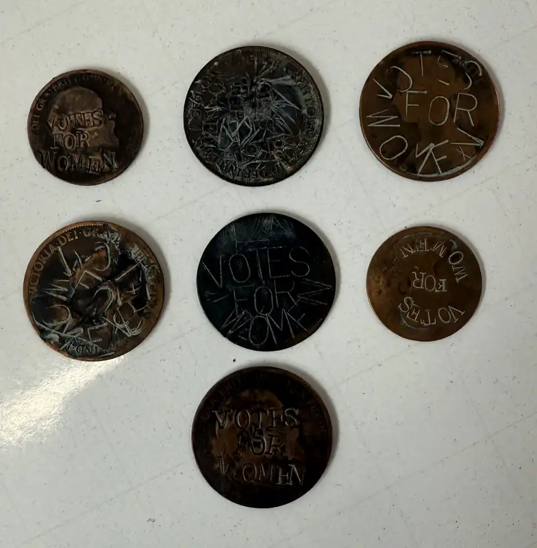 Seven Original Suffragette Defaced English Protest Coins-For Sale