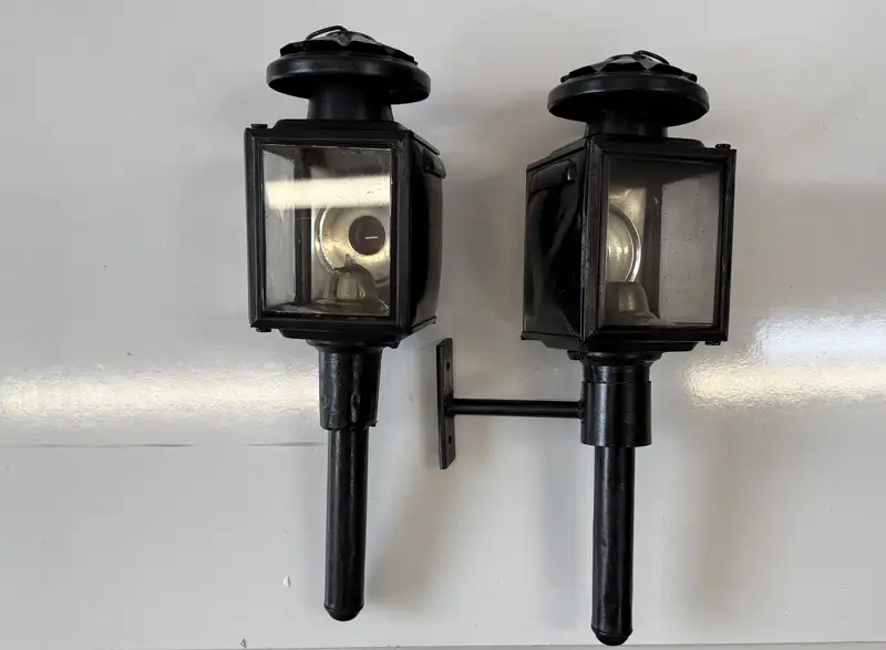 Black Victorian Candle-Powered Carriage Lamps-For Sale