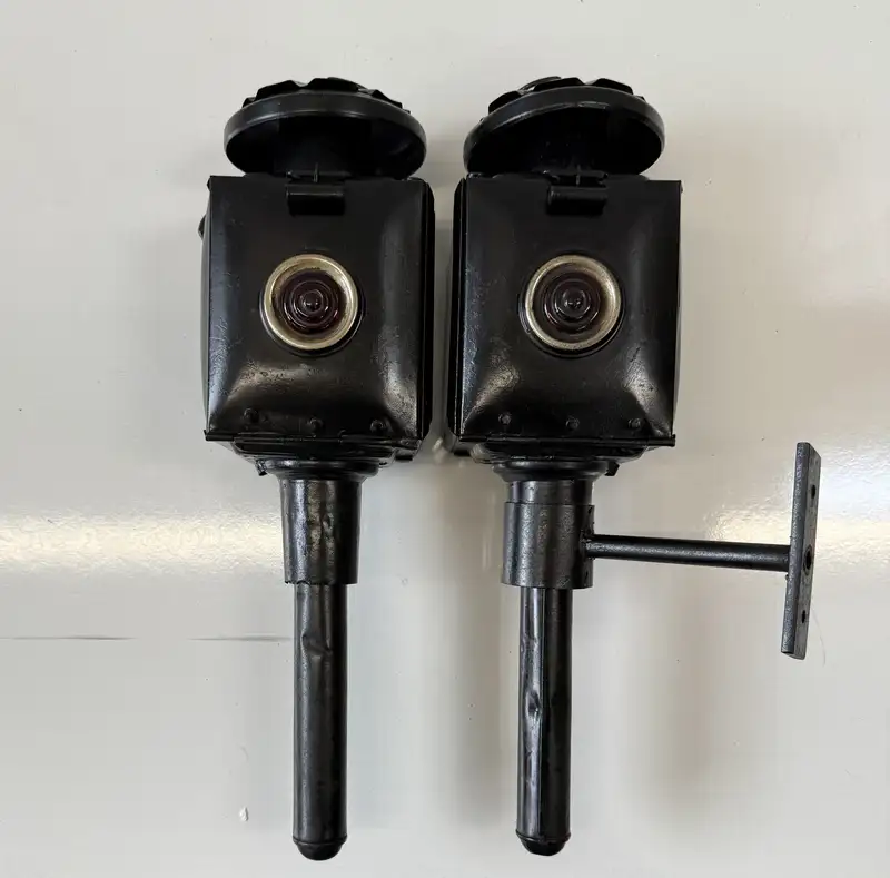 Black Victorian Candle-Powered Carriage Lamps-For Sale