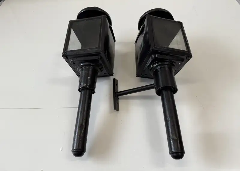 Black Victorian Candle-Powered Carriage Lamps-For Sale