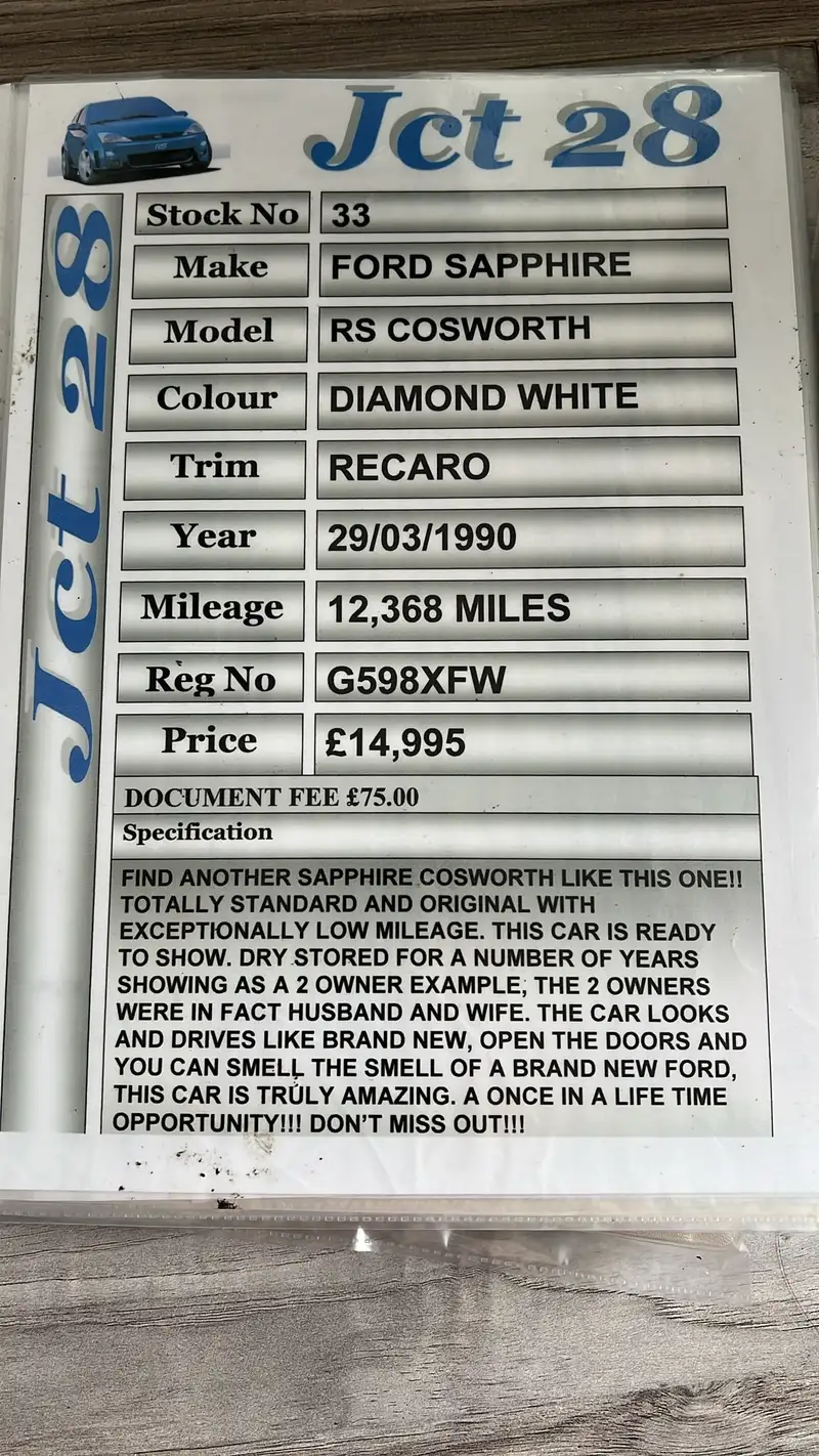 1990 Ford Sierra Sapphire RS Cosworth (2WD) - 17,000 Miles-For Sale
