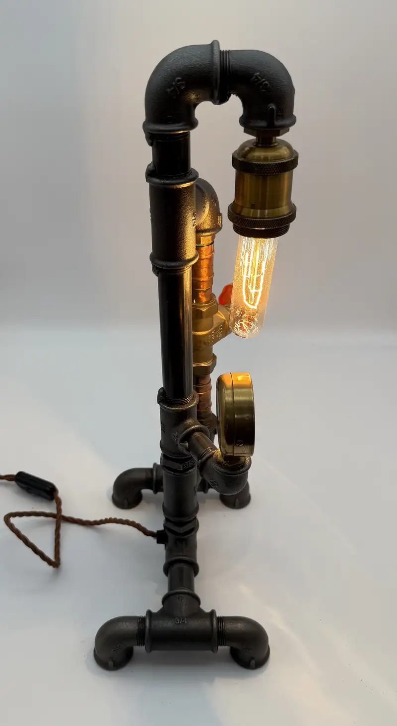 A Steampunk-Inspired Table Lamp with Edison Bulb-For Sale