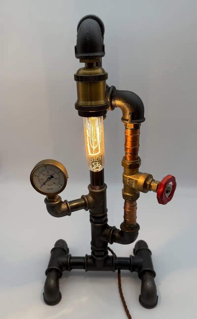 A Steampunk-Inspired Table Lamp with Edison Bulb-For Sale