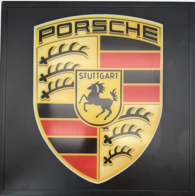 A Pair of Framed 'Porsche' Style Shields -Sold