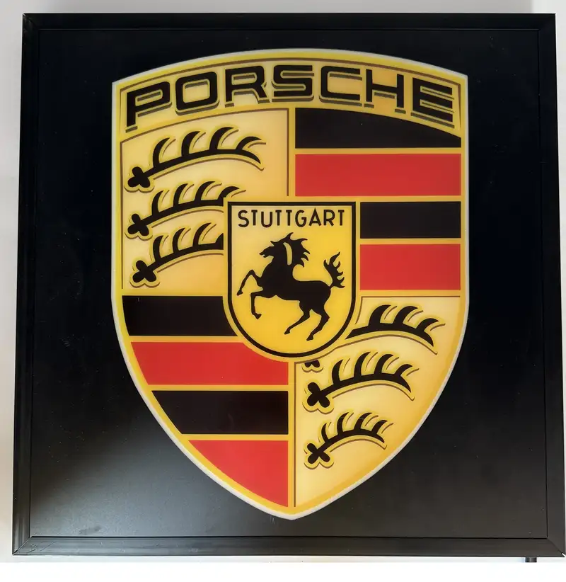 A Pair of Framed 'Porsche' Style Shields -Sold