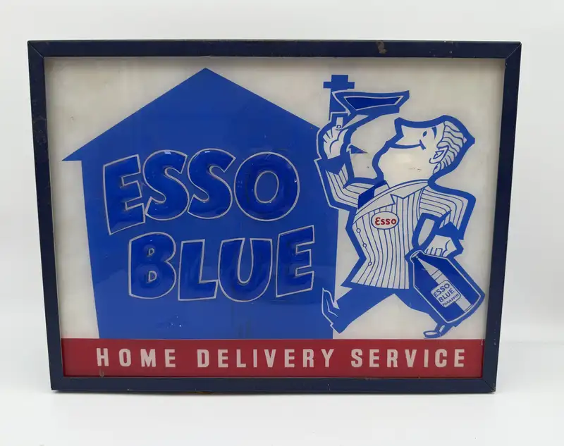 A Rare Vintage Illimunated Sign for Esso Blue Home Delivery-Sold
