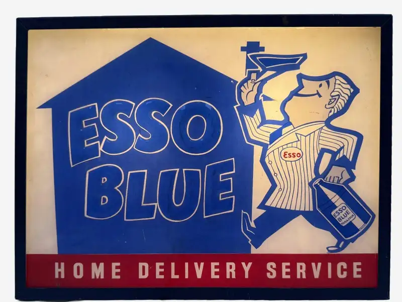 A Rare Vintage Illimunated Sign for Esso Blue Home Delivery-Sold