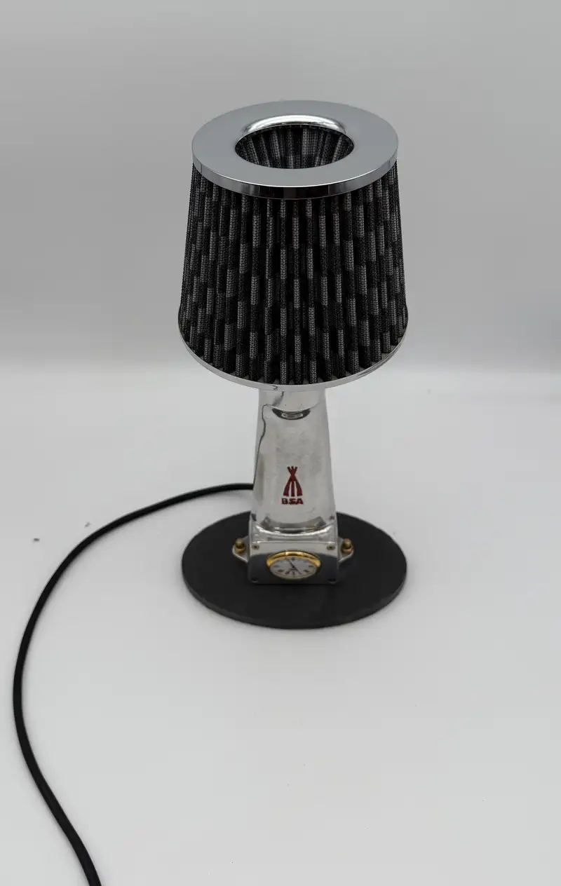 A Unique Desk Clock and Lamp Enginereed from a BSA Pushrod C-For Sale