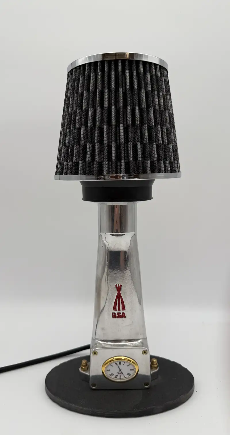 A Unique Desk Clock and Lamp Enginereed from a BSA Pushrod C-For Sale
