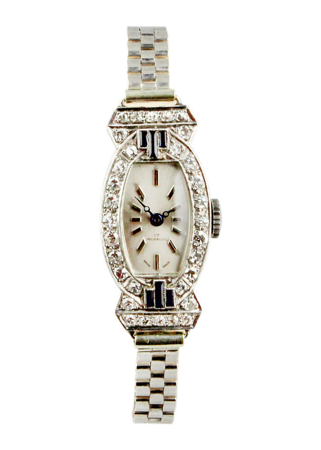 c.1925 Platinum Diamond and Sapphire Cocktail Watch-Sold