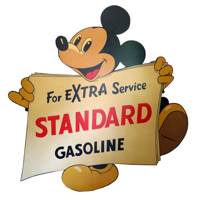 Hand Painted Mickey Mouse Gasoline Advert-Sold