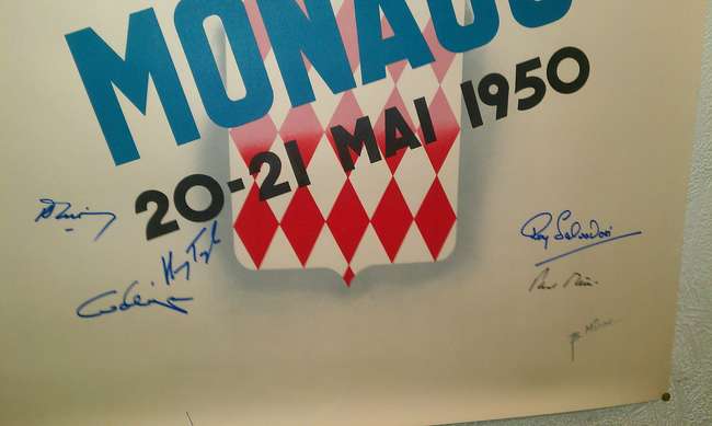 Reprinted but multi signed 1950 Monaco Grand Prix poster -Sold