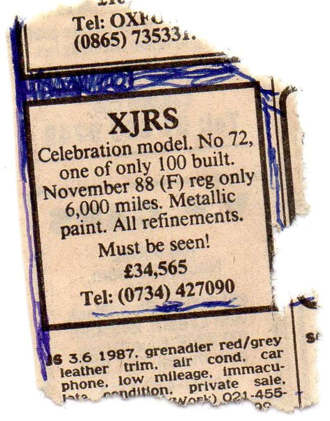 1988 Jaguar XJR-S Celebration #072-Auction Lot